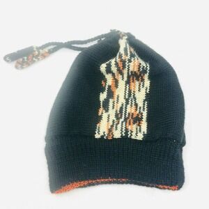 Unbranded Black Orange Wool Knit Beads Winter Cap